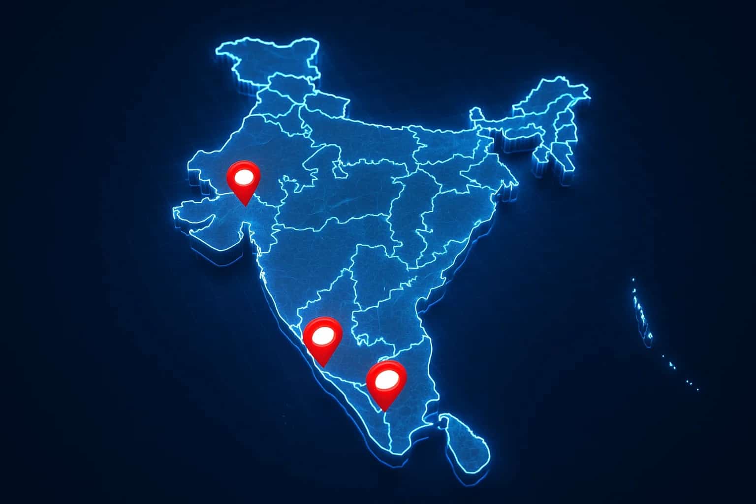 Map of India showing branch locations