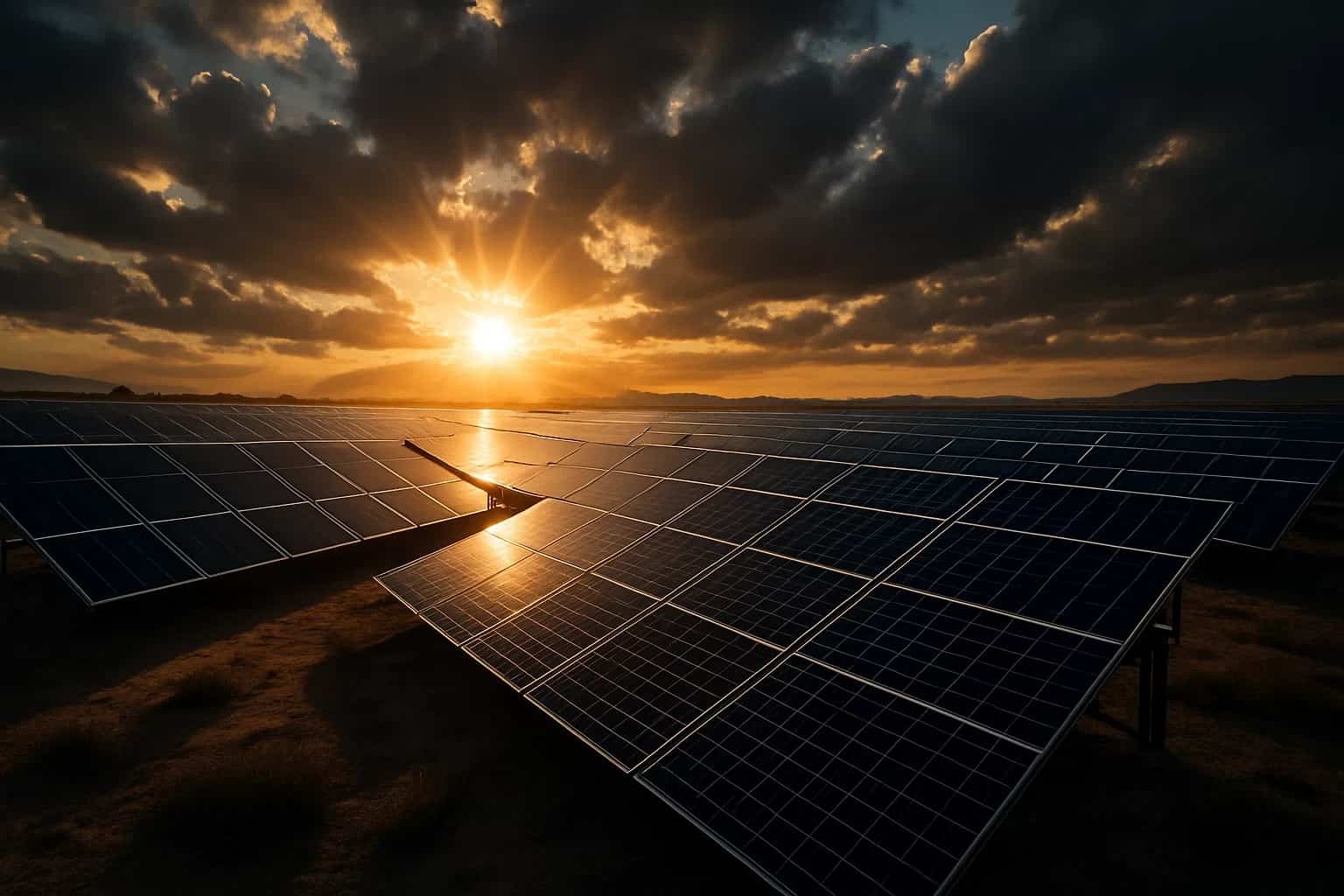 Solar panels in a field under a blue sky